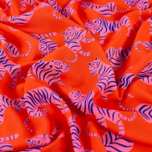 viscose stof tijgerprint oranje roze