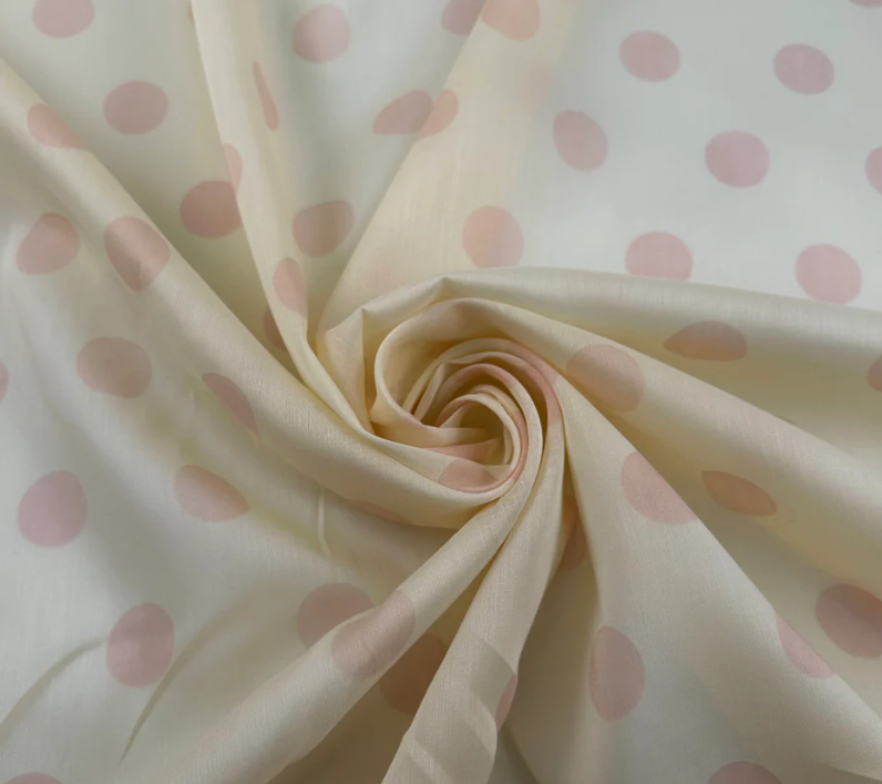 roze geel stof polkadot katoen voile